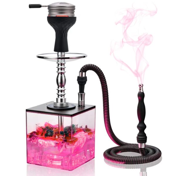 Hookah with Wooden LED Light Stand – Golden