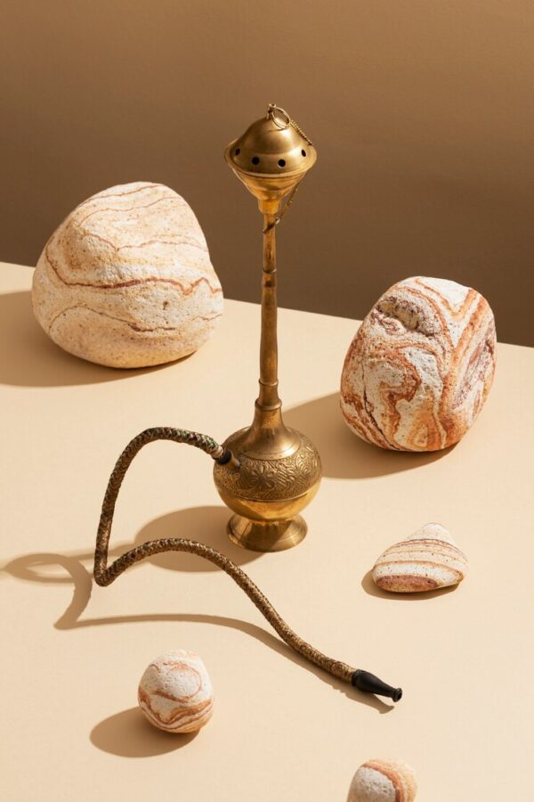 Hookah with Wooden LED Light Stand – Golden - Image 2